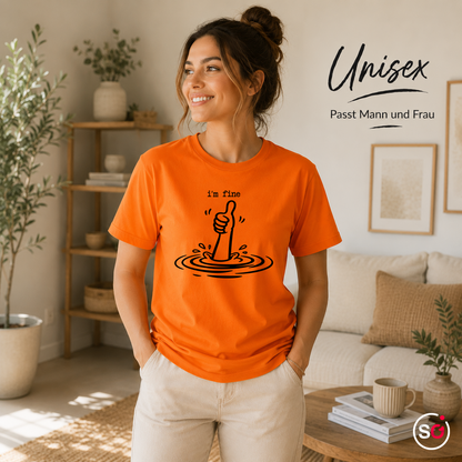 Unisex Orange – T-Shirt mit sarkastischem 'I'm Fine' Daumen Hoch Motiv