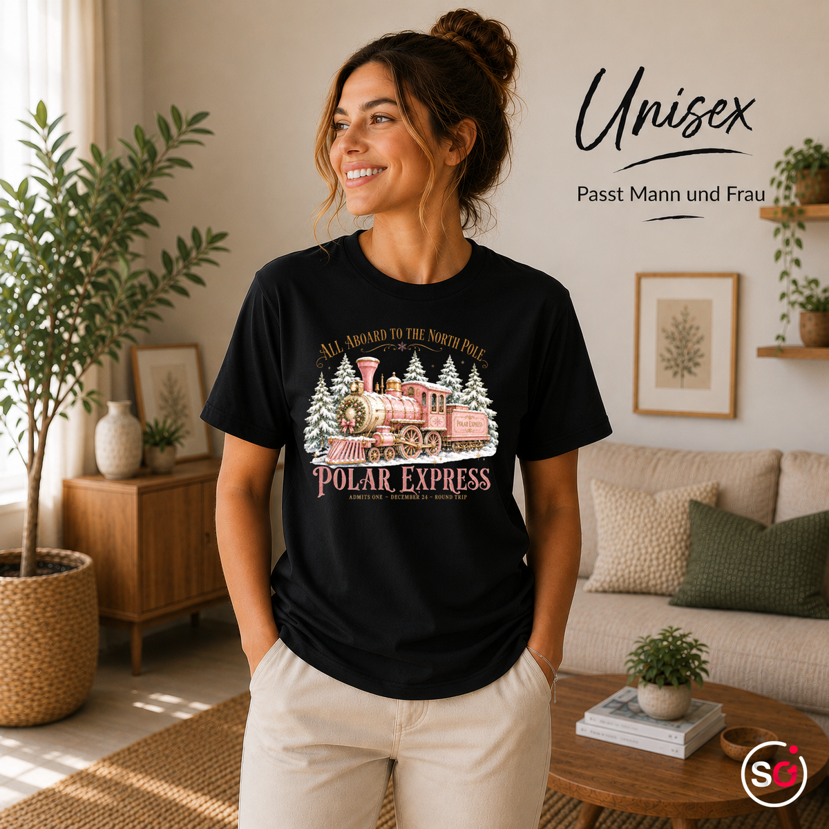 Unisex Schwarz – T-Shirt Polar Express: Magische Weihnachtsfahrt zum Nordpol im Vintage-Design