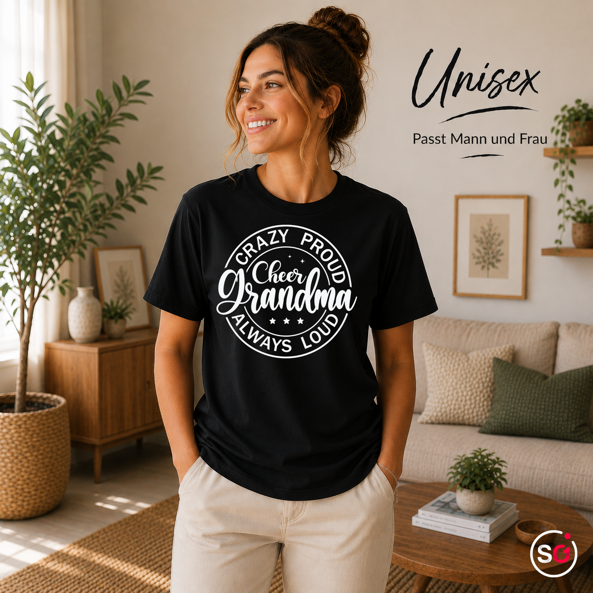 Unisex Schwarz – T-Shirt mit „Crazy Proud Cheer Grandma“ Spruch für die stolzeste und lauteste Oma