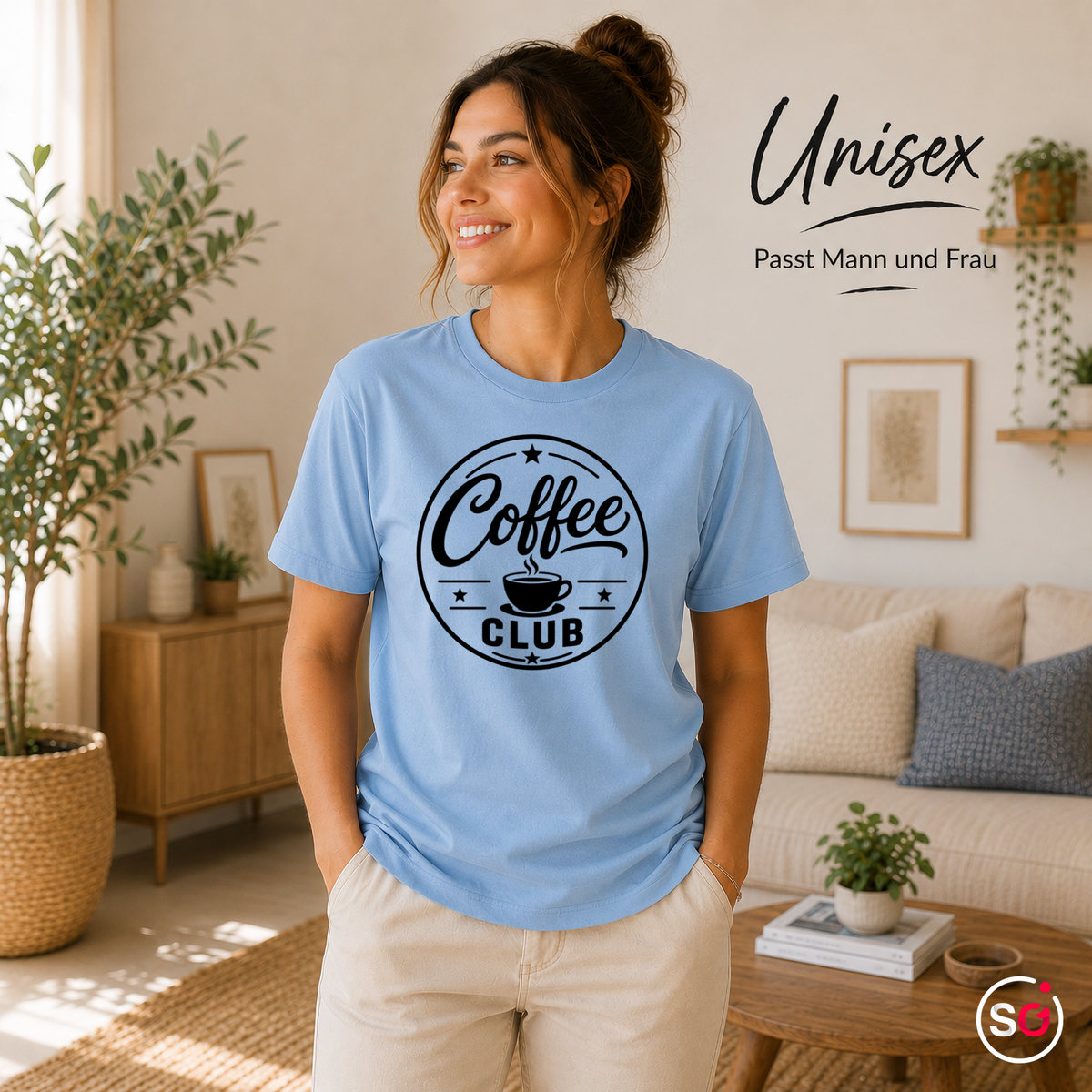 Unisex SkyBlau – T-Shirt mit Coffee Club Emblem | Retro-Logo für Kaffee-Liebhaber