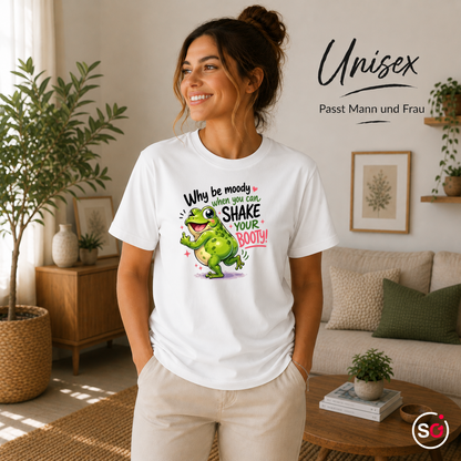 Unisex Weiß – Tanzender Frosch Shake Your Booty T-Shirt – Lustiges Motiv für gute Laune