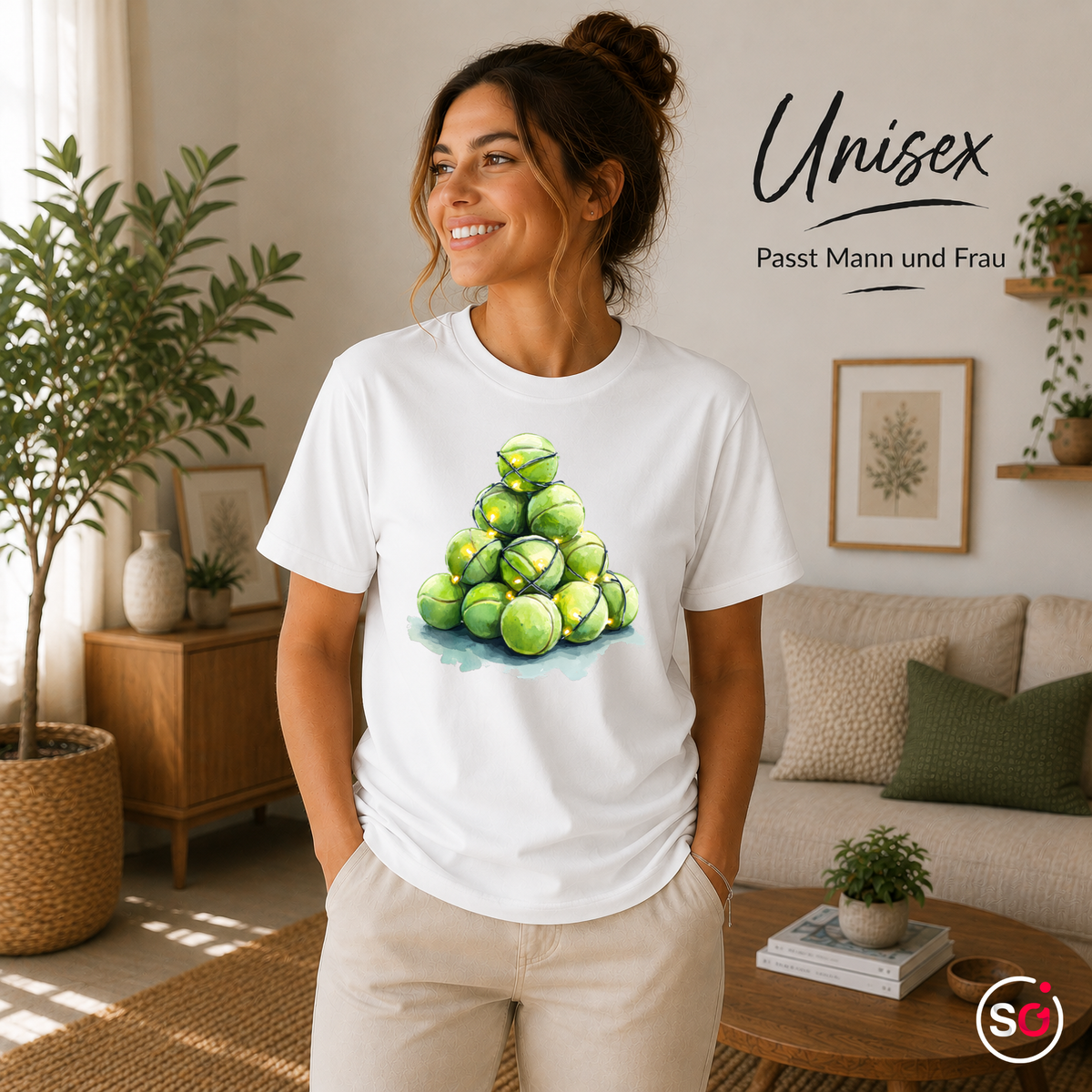 Unisex Weiß – Weihnachtsbaum aus Tennisbällen T-Shirt | Festliches Design für Tennisfans