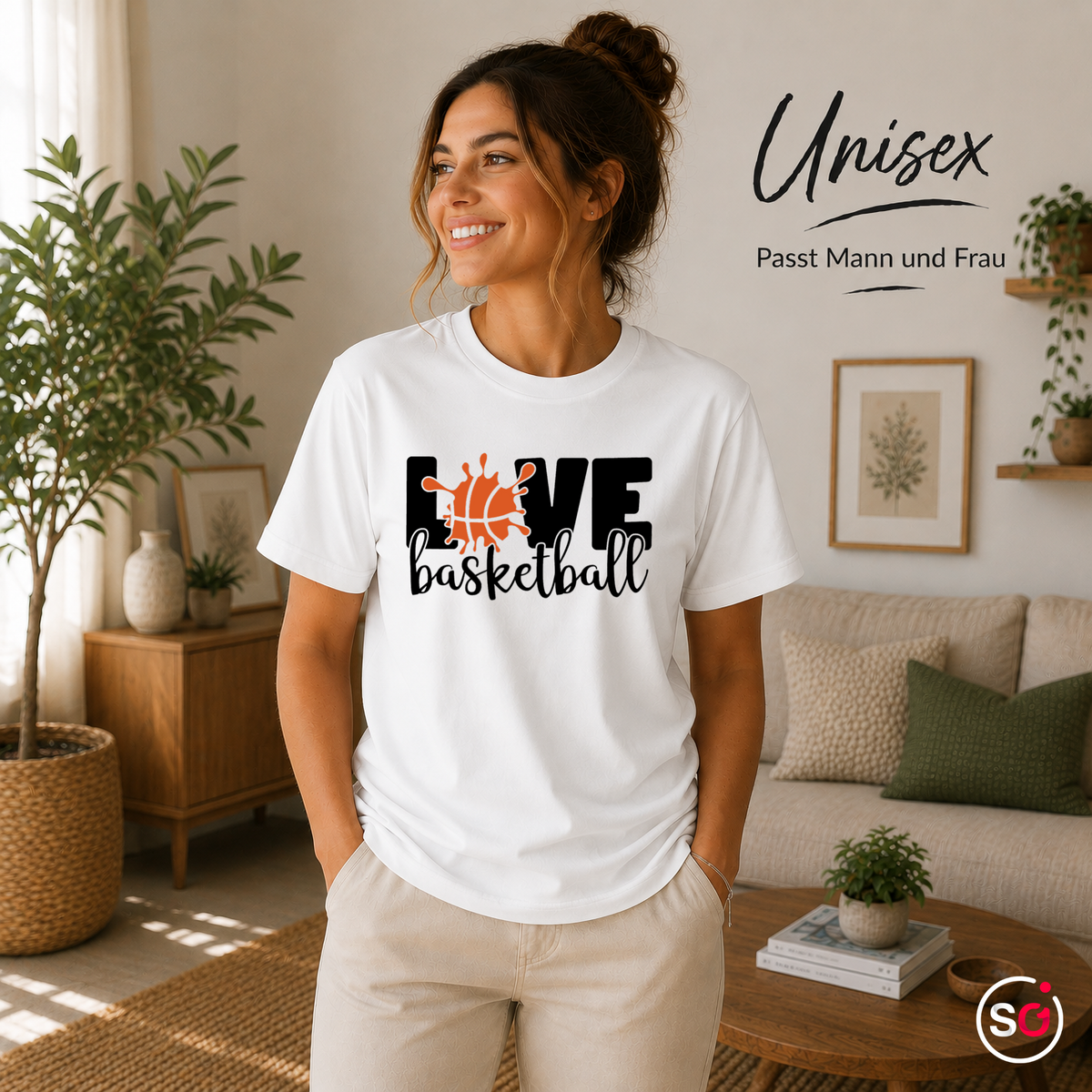 Unisex Weiß – Love Basketball T-Shirt mit dynamischem Splash-Art-Design
