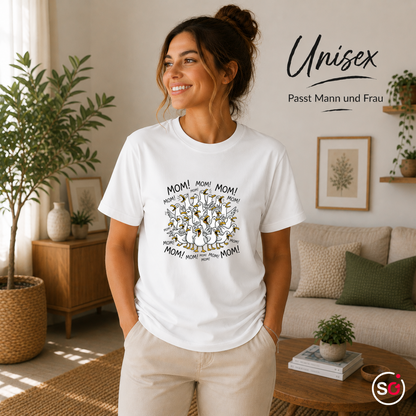 Unisex Weiß – T-Shirt mit schreienden Möwen 'Mom! Mom! Mom!' - Lustiges Comic-Design