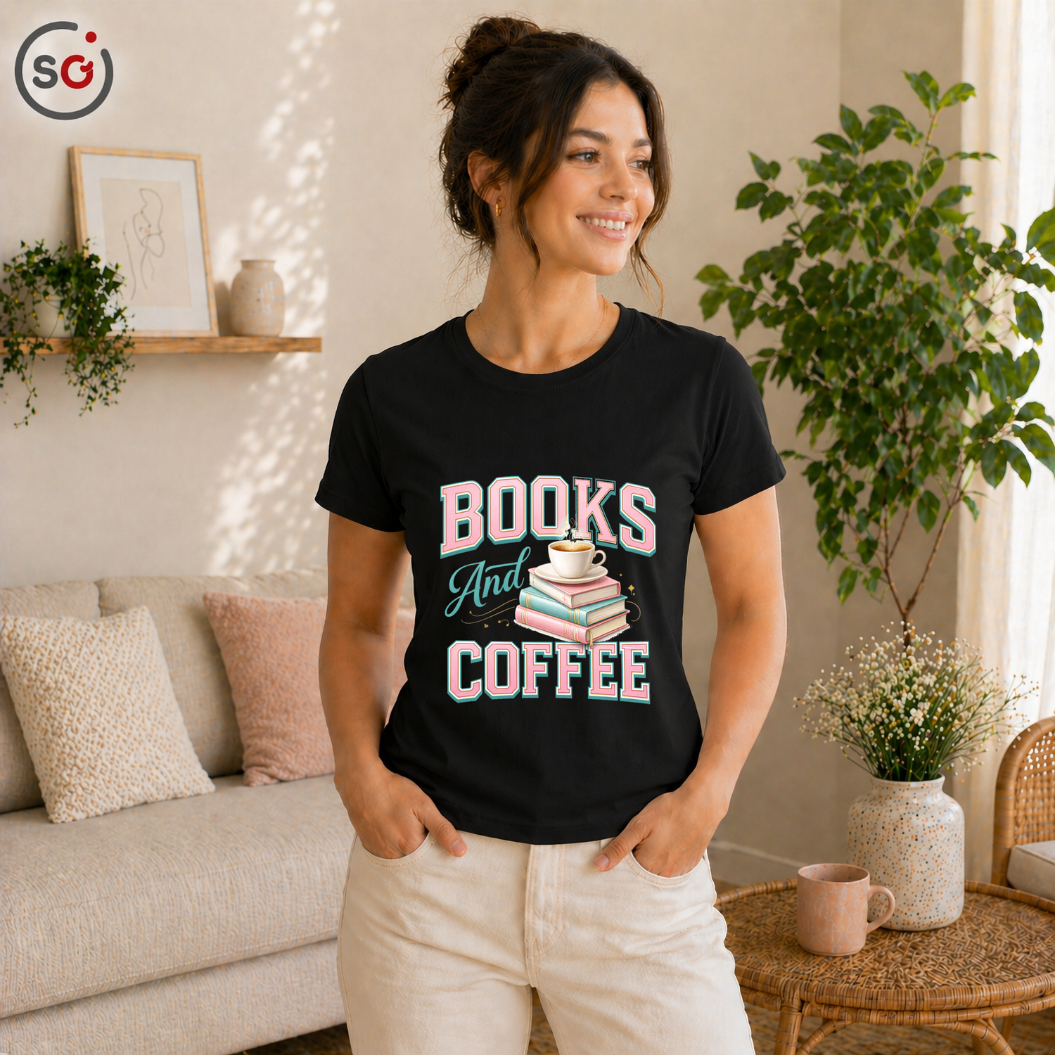Frau Schwarz – Bücher & Kaffee T-Shirt | Design für Leseratten & Kaffeetrinker