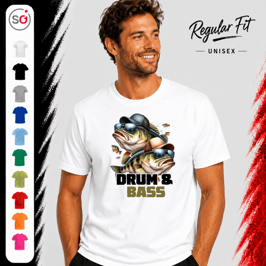 Drum & Bass T-Shirt | Witziges Angler & Musik-Motiv mit coolen Fischen - StyleOne