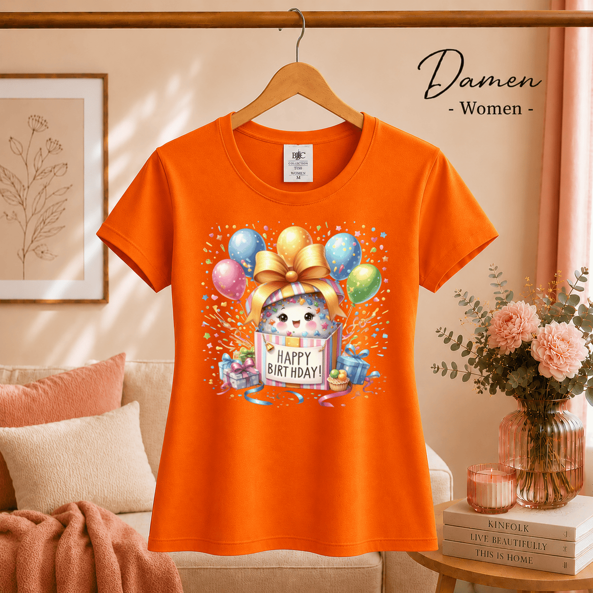 Fröhliches 'Happy Birthday' T-Shirt | Süßes Tier in Geschenkbox mit bunten Ballons - StyleOne