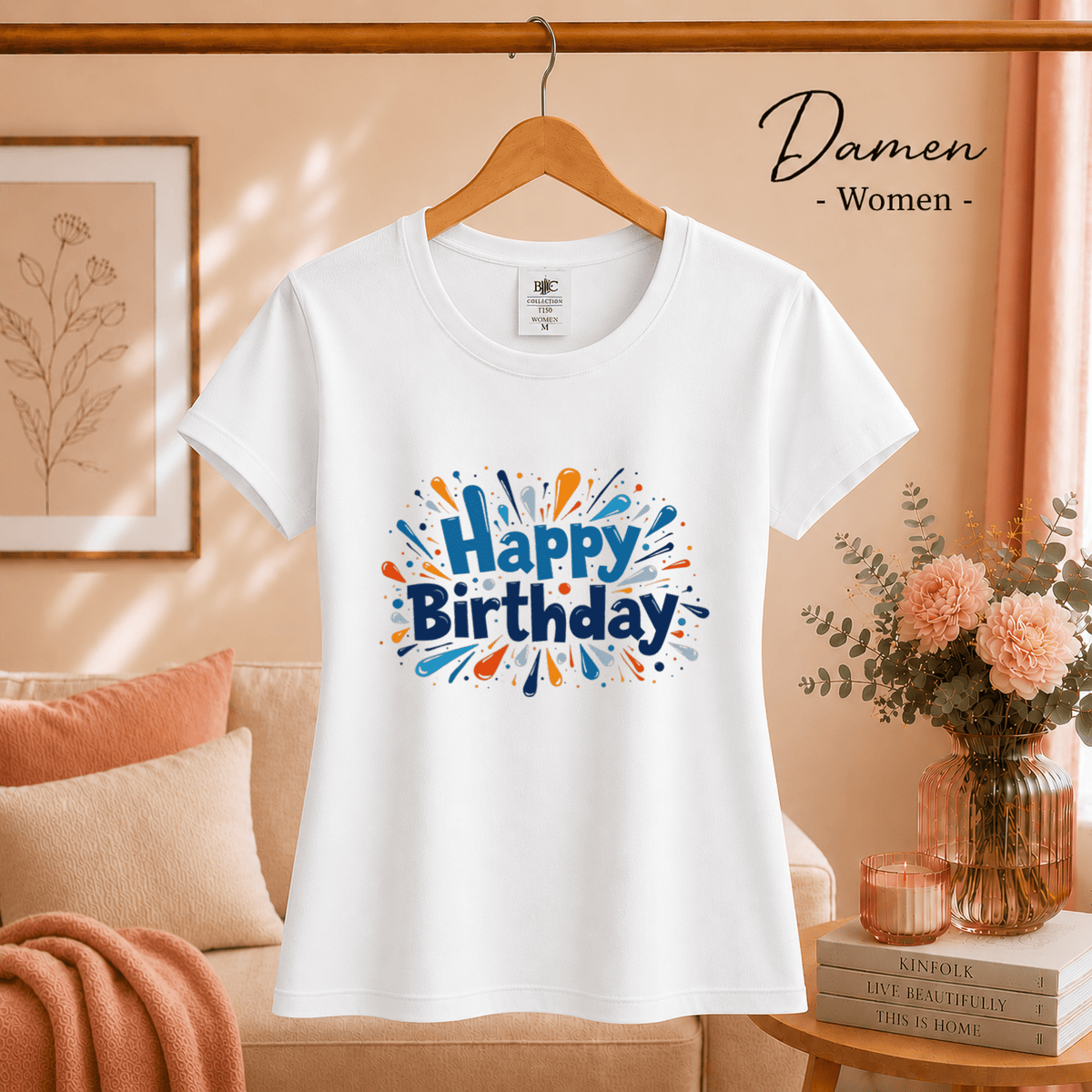 Happy Birthday T-Shirt mit dynamischem Farb-Splash & Konfetti-Design - StyleOne