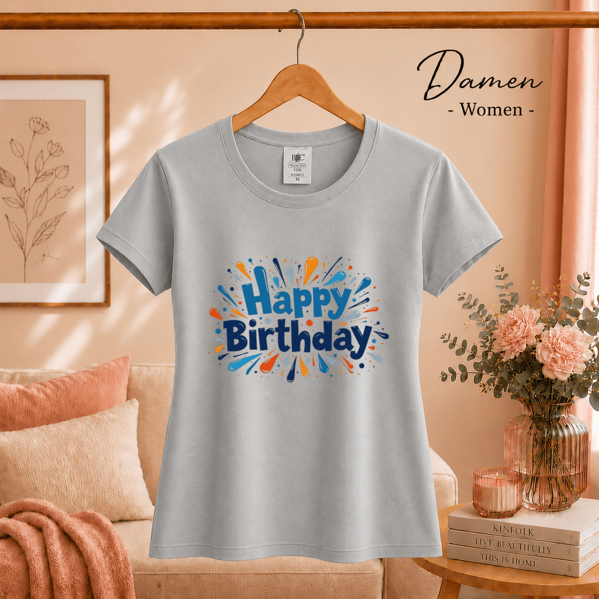 Happy Birthday T-Shirt mit dynamischem Farb-Splash & Konfetti-Design - StyleOne