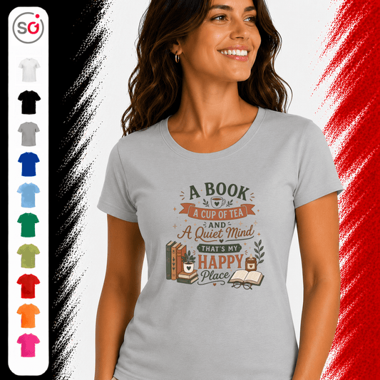 Happy Place T-Shirt | Design mit Buch, Tee und gemütlichem Lese-Motiv - StyleOne
