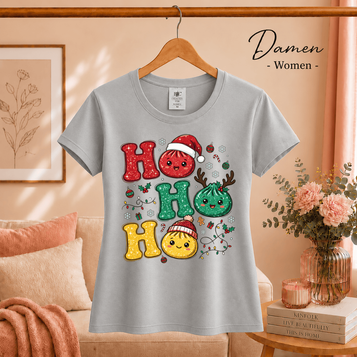 Ho Ho Ho T-Shirt mit niedlichen Weihnachts-Dumplings im Kawaii-Stil - StyleOne