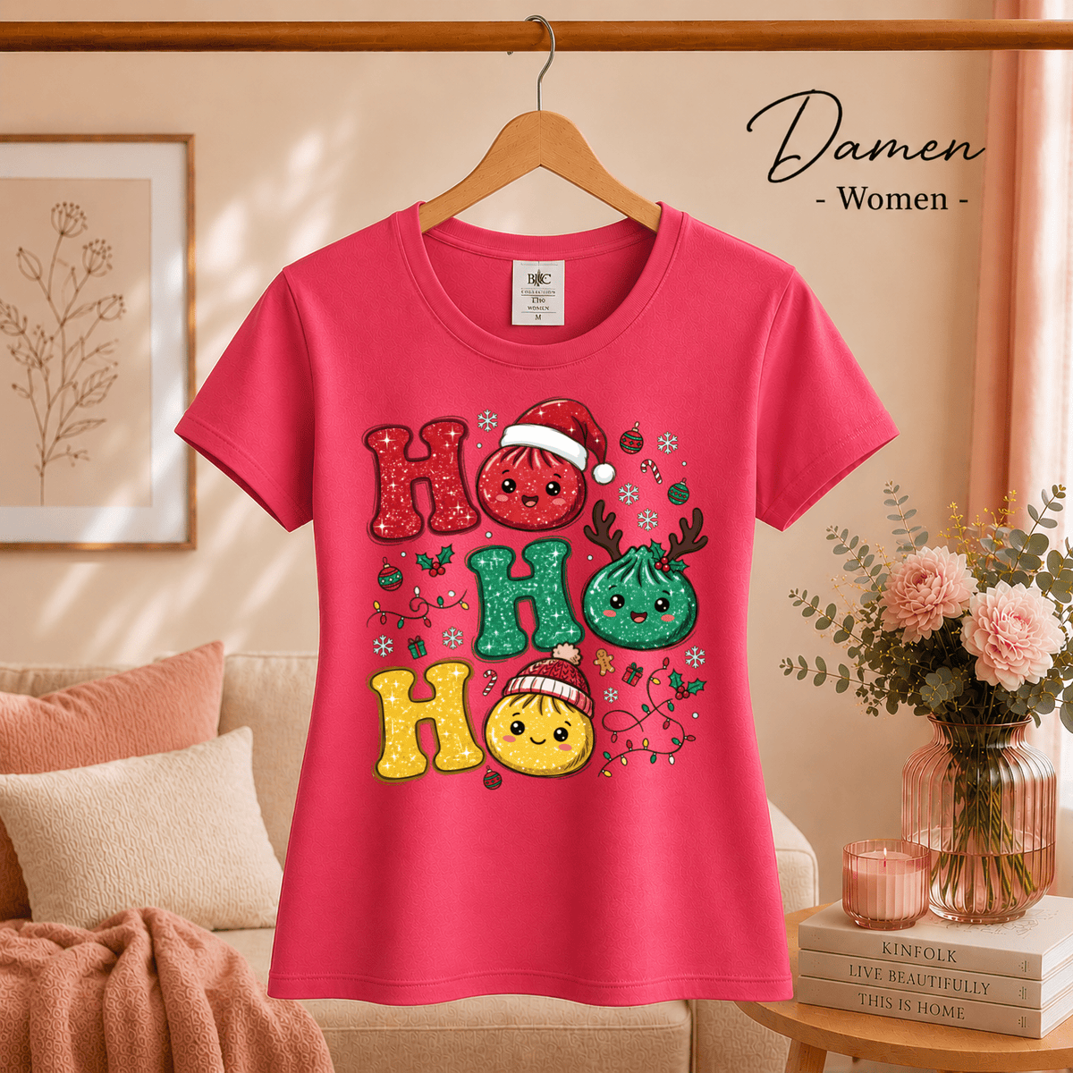 Ho Ho Ho T-Shirt mit niedlichen Weihnachts-Dumplings im Kawaii-Stil - StyleOne