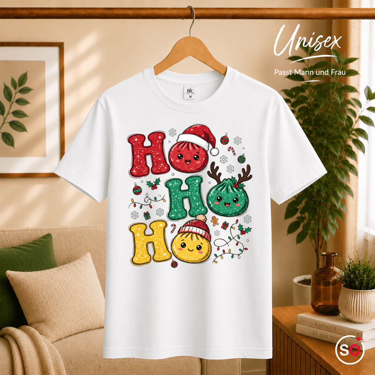 Ho Ho Ho T-Shirt mit niedlichen Weihnachts-Dumplings im Kawaii-Stil - StyleOne