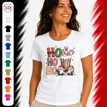 Ho Ho Ho T-Shirt mit niedlichen Weihnachtswichteln und heißer Schokolade - StyleOne
