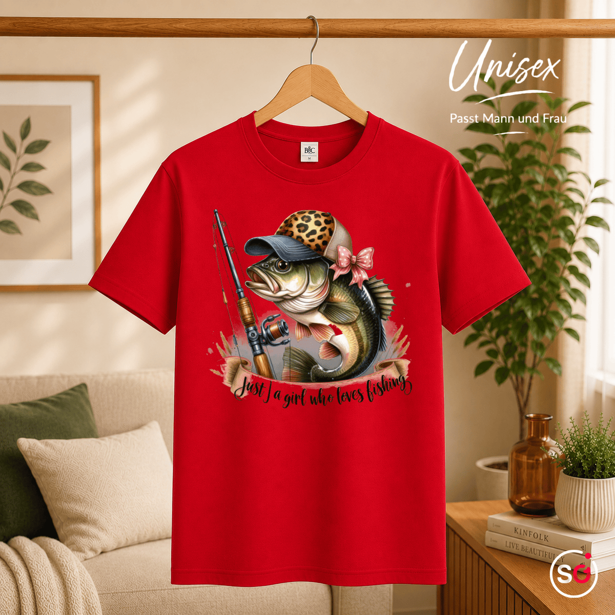 Just a Girl Who Loves Fishing T-Shirt | Barsch mit Leo-Cap & pinker Schleife - StyleOne