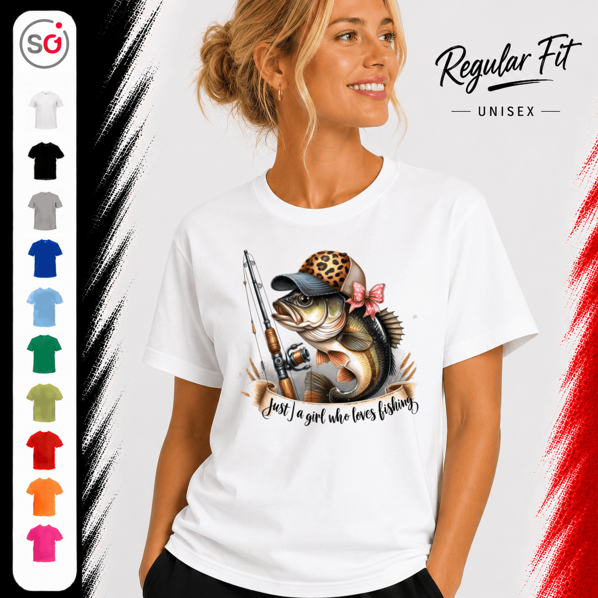 Just a Girl Who Loves Fishing T-Shirt | Barsch mit Leo-Cap & pinker Schleife - StyleOne
