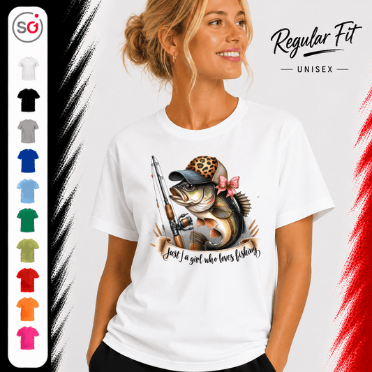 Just a Girl Who Loves Fishing T-Shirt | Barsch mit Leo-Cap & pinker Schleife - StyleOne