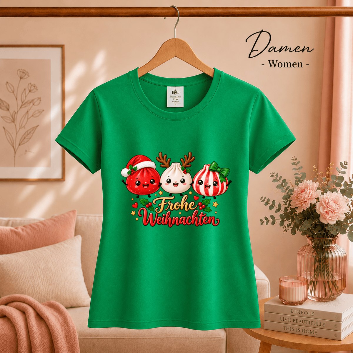 Kawaii Weihnachts-T-Shirt mit süßen Dumplings als Rentier, Weihnachtsmann & Geschenk - StyleOne