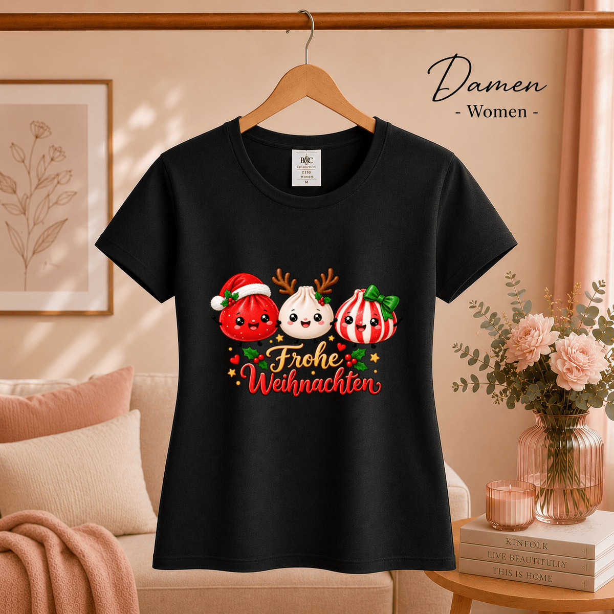 Kawaii Weihnachts-T-Shirt mit süßen Dumplings als Rentier, Weihnachtsmann & Geschenk - StyleOne