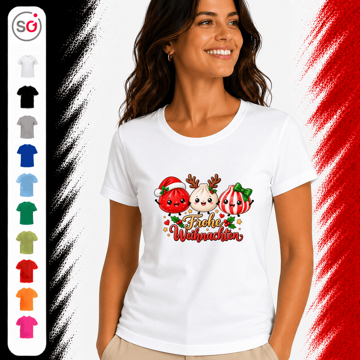 Kawaii Weihnachts-T-Shirt mit süßen Dumplings als Rentier, Weihnachtsmann & Geschenk - StyleOne