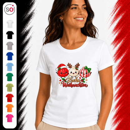 Kawaii Weihnachts-T-Shirt mit süßen Dumplings als Rentier, Weihnachtsmann & Geschenk - StyleOne