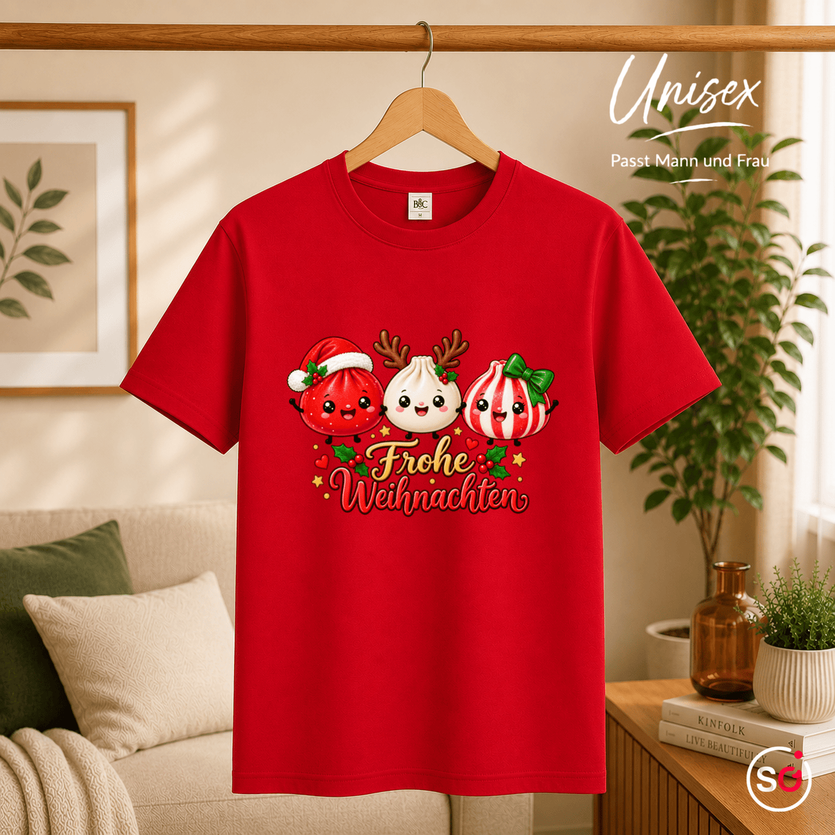Kawaii Weihnachts-T-Shirt mit süßen Dumplings als Rentier, Weihnachtsmann & Geschenk - StyleOne