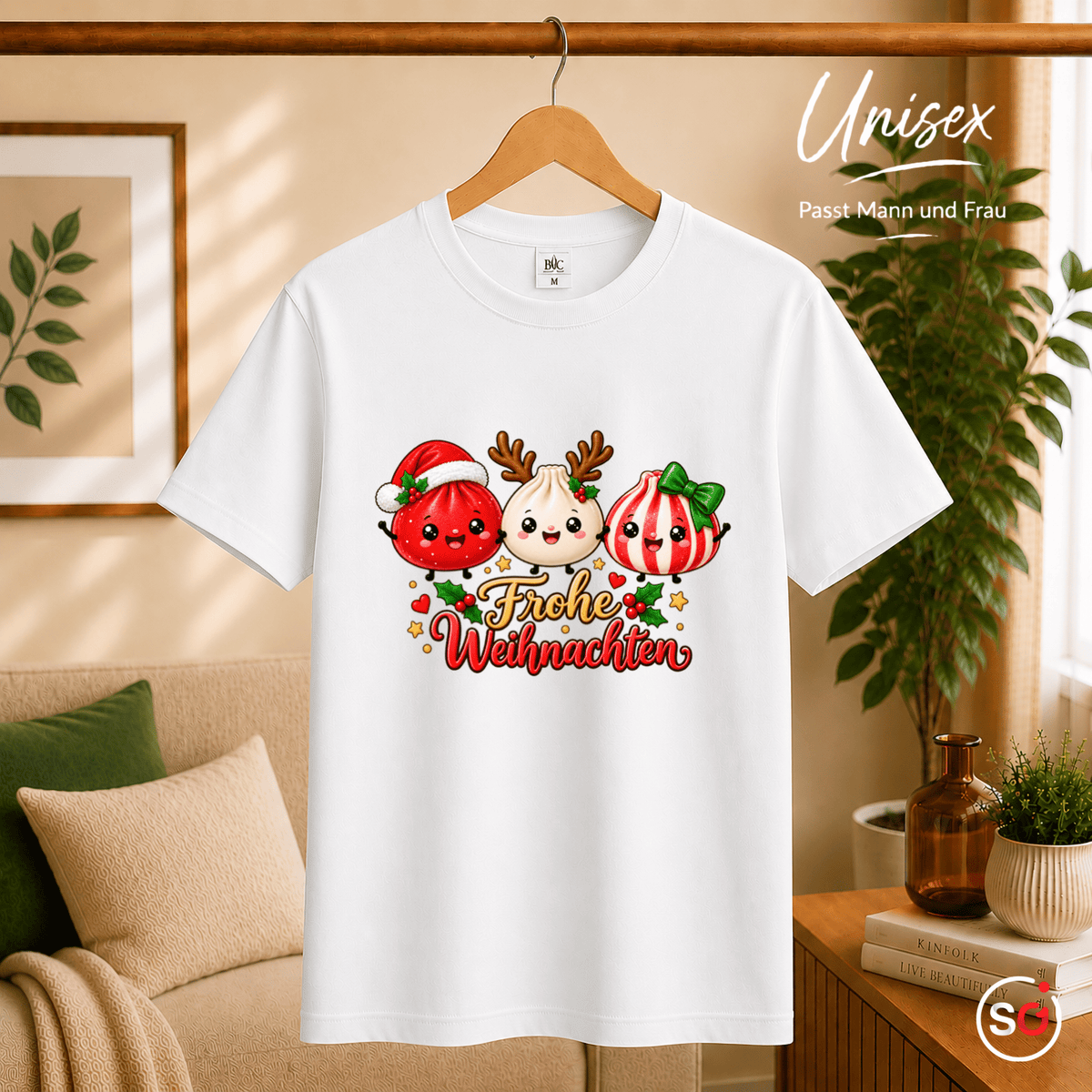 Kawaii Weihnachts-T-Shirt mit süßen Dumplings als Rentier, Weihnachtsmann & Geschenk - StyleOne