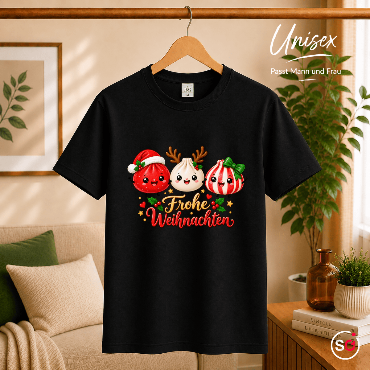Kawaii Weihnachts-T-Shirt mit süßen Dumplings als Rentier, Weihnachtsmann & Geschenk - StyleOne