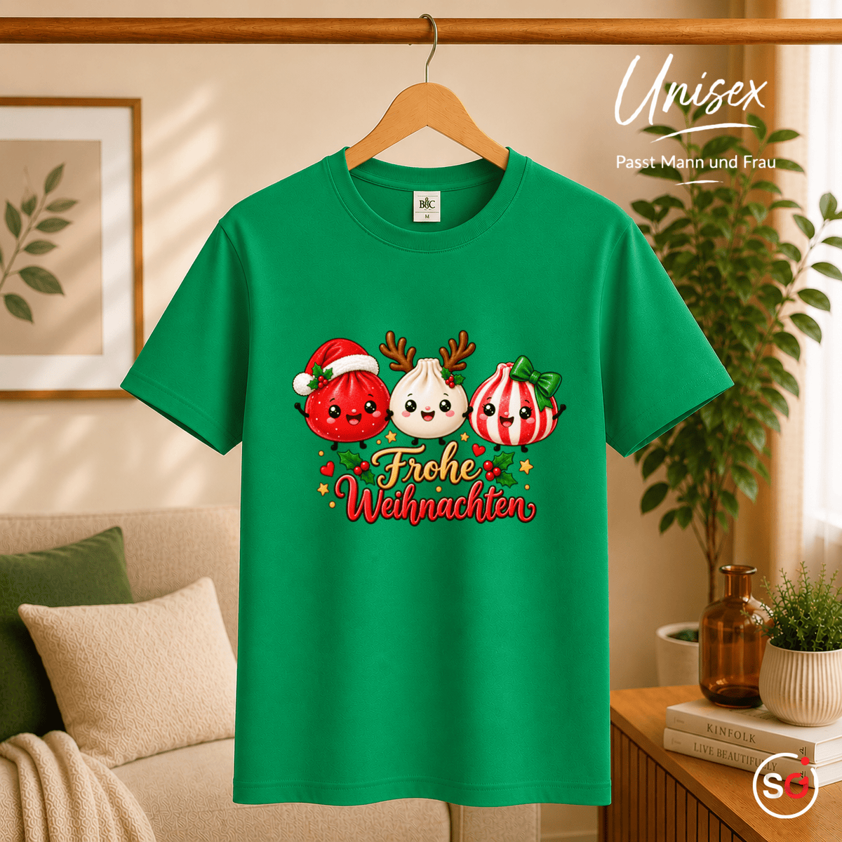 Kawaii Weihnachts-T-Shirt mit süßen Dumplings als Rentier, Weihnachtsmann & Geschenk - StyleOne
