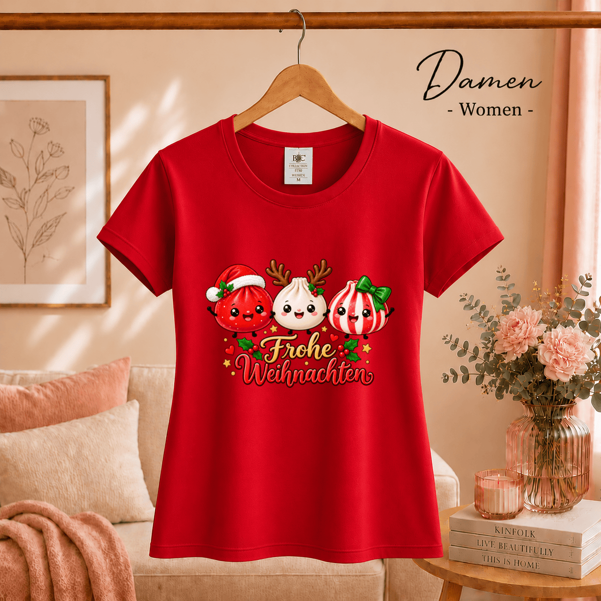 Kawaii Weihnachts-T-Shirt mit süßen Dumplings als Rentier, Weihnachtsmann & Geschenk - StyleOne