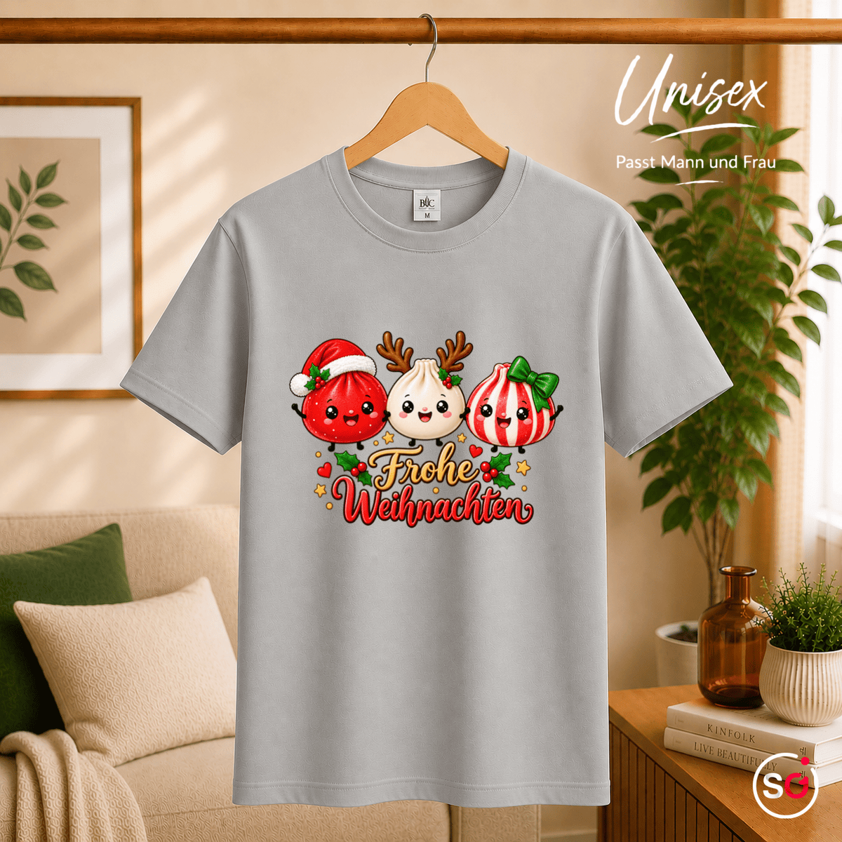Kawaii Weihnachts-T-Shirt mit süßen Dumplings als Rentier, Weihnachtsmann & Geschenk - StyleOne