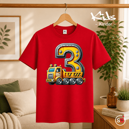 Kinder T-Shirt 3. Geburtstag mit Baustellen-LKW & Zahl Drei - StyleOne