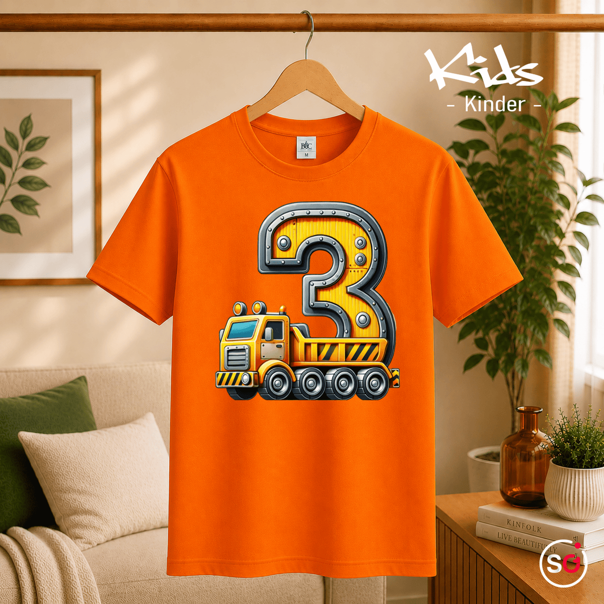 Kinder T-Shirt 3. Geburtstag mit Baustellen-LKW & Zahl Drei - StyleOne