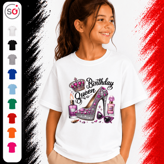 Kinder T-Shirt 'Birthday Queen' mit Glitzer High Heel & Krone - StyleOne
