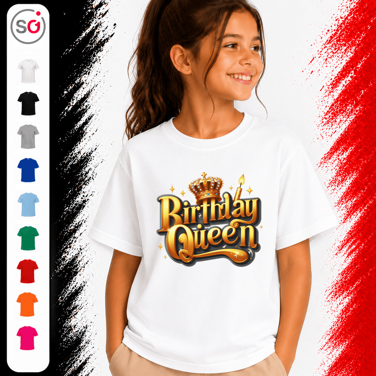 Kinder T-Shirt 'Birthday Queen' mit goldener Krone und 3D-Schriftzug - StyleOne