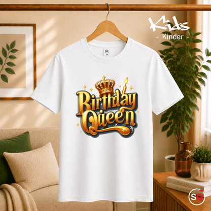 Kinder T-Shirt 'Birthday Queen' mit goldener Krone und 3D-Schriftzug - StyleOne