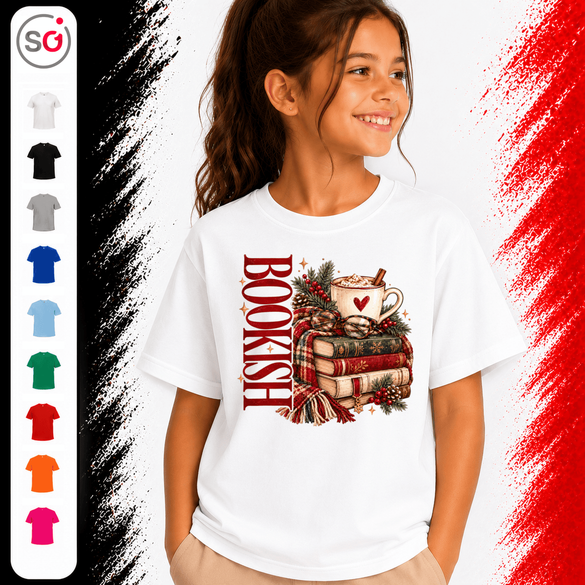 Kinder T-Shirt 'Bookish' | Gemütlicher Bücherstapel mit heißem Kakao - StyleOne