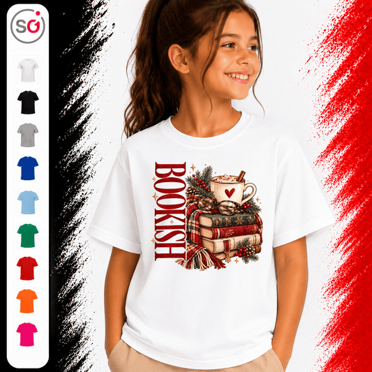 Kinder T-Shirt 'Bookish' | Gemütlicher Bücherstapel mit heißem Kakao - StyleOne