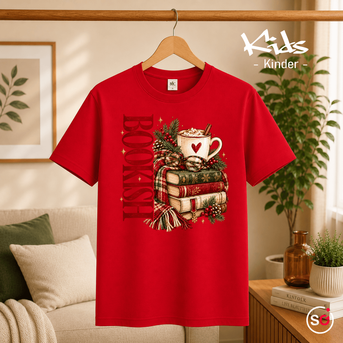 Kinder T-Shirt 'Bookish' | Gemütlicher Bücherstapel mit heißem Kakao - StyleOne