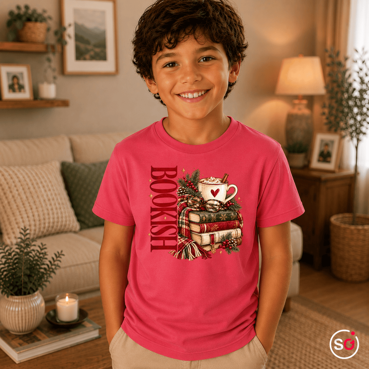 Kinder T-Shirt 'Bookish' | Gemütlicher Bücherstapel mit heißem Kakao - StyleOne