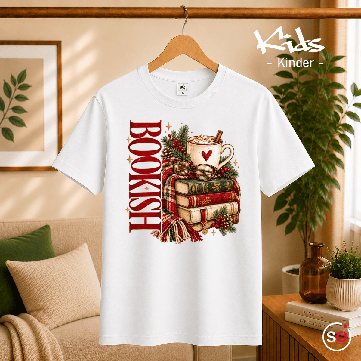 Kinder T-Shirt 'Bookish' | Gemütlicher Bücherstapel mit heißem Kakao - StyleOne