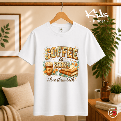 Kinder T-Shirt: 'Coffee & Books' Motiv mit Blumen – Ideal für kleine Leseratten - StyleOne