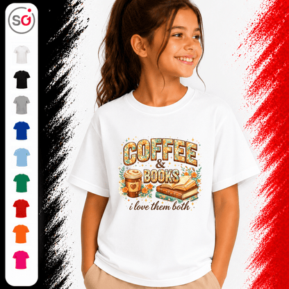 Kinder T-Shirt: 'Coffee & Books' Motiv mit Blumen – Ideal für kleine Leseratten - StyleOne