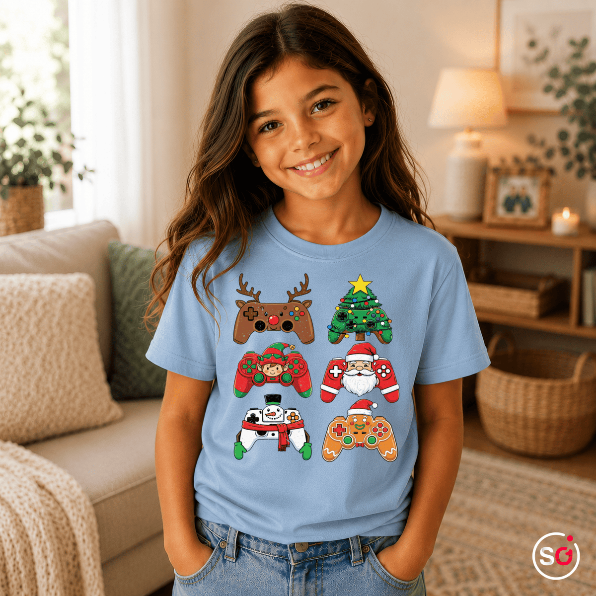 Kinder T-Shirt: Festliche Gaming Controller mit Weihnachtsfiguren – Spielspaß für kleine Gamer - StyleOne