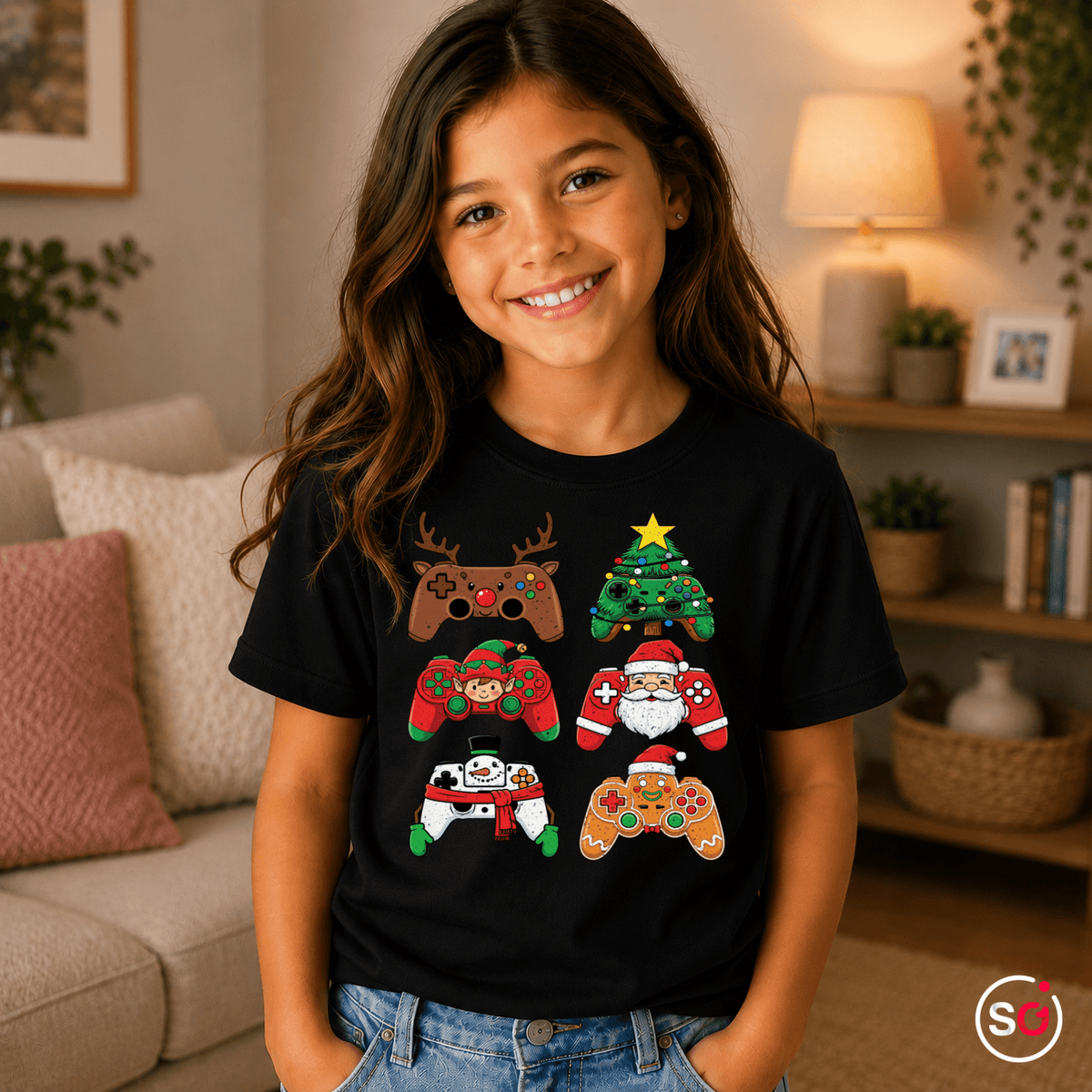 Kinder T-Shirt: Festliche Gaming Controller mit Weihnachtsfiguren – Spielspaß für kleine Gamer - StyleOne