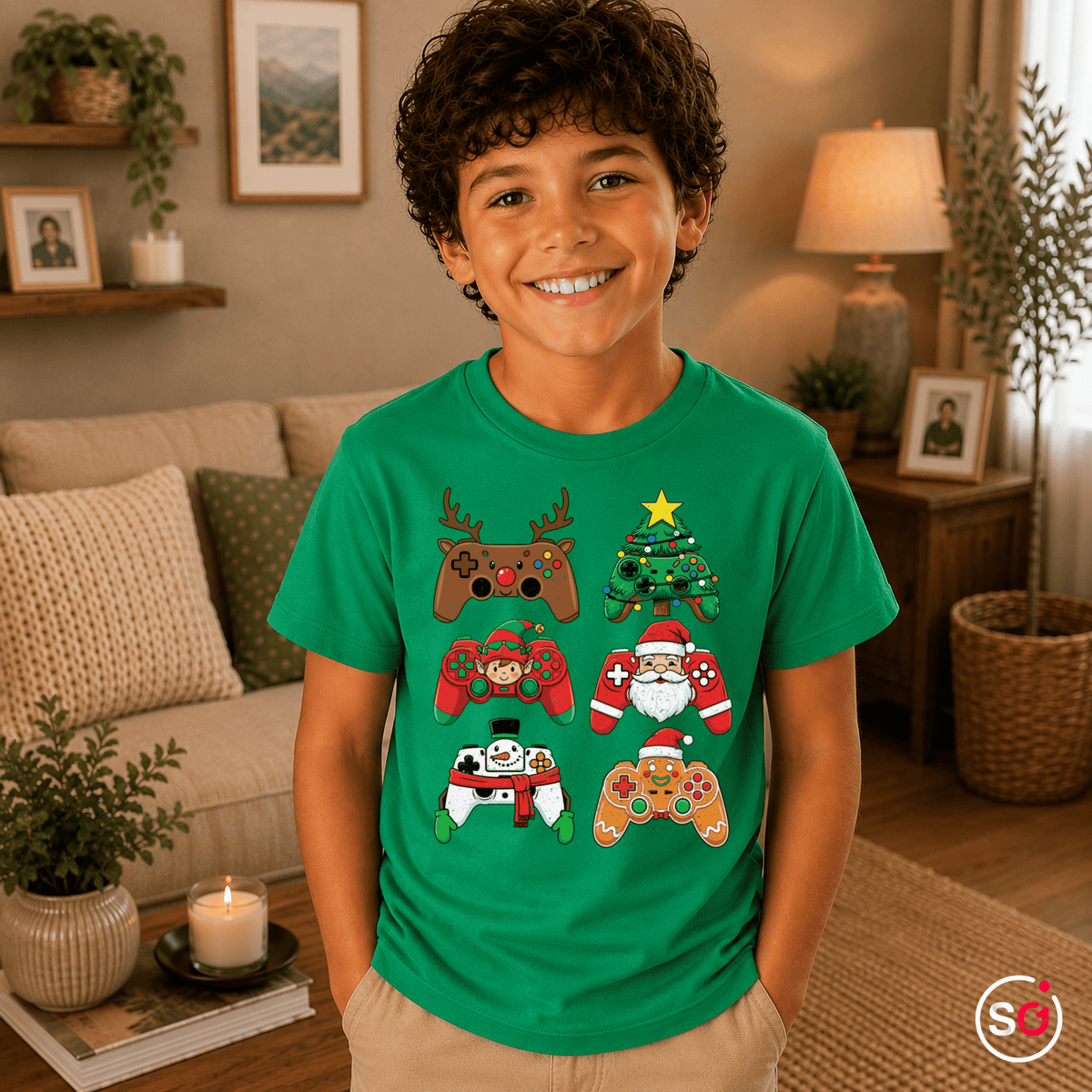 Kinder T-Shirt: Festliche Gaming Controller mit Weihnachtsfiguren – Spielspaß für kleine Gamer - StyleOne