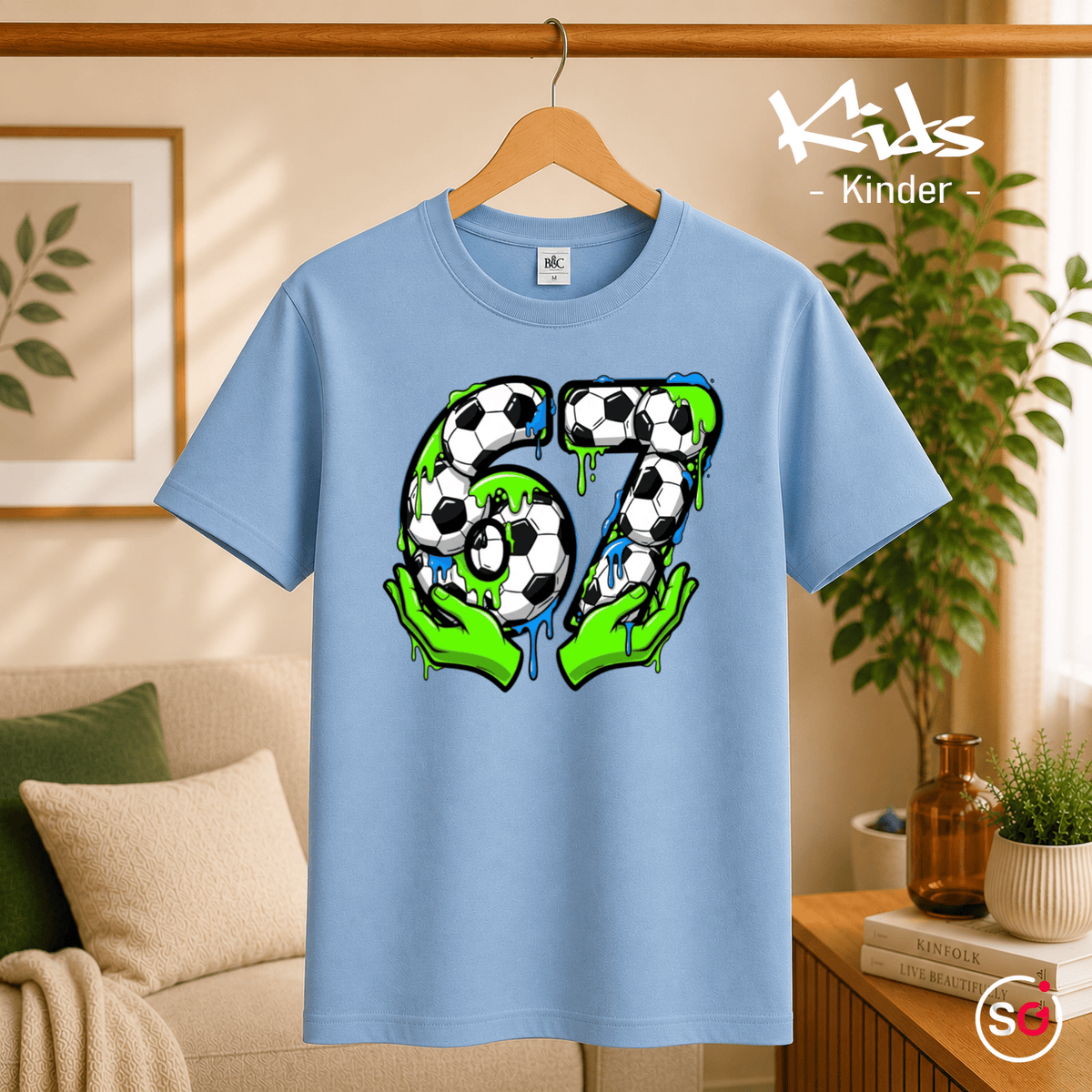 Kinder T-Shirt | Fußball Zahl 67 im coolen Schleim- & Graffiti-Look - StyleOne