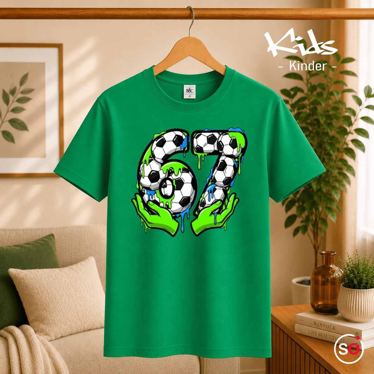 Kinder T-Shirt | Fußball Zahl 67 im coolen Schleim- & Graffiti-Look - StyleOne