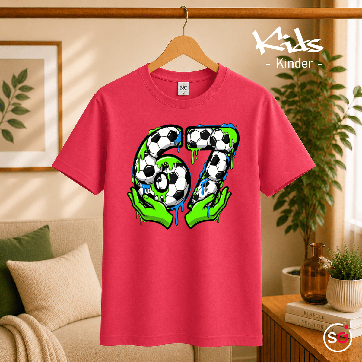 Kinder T-Shirt | Fußball Zahl 67 im coolen Schleim- & Graffiti-Look - StyleOne