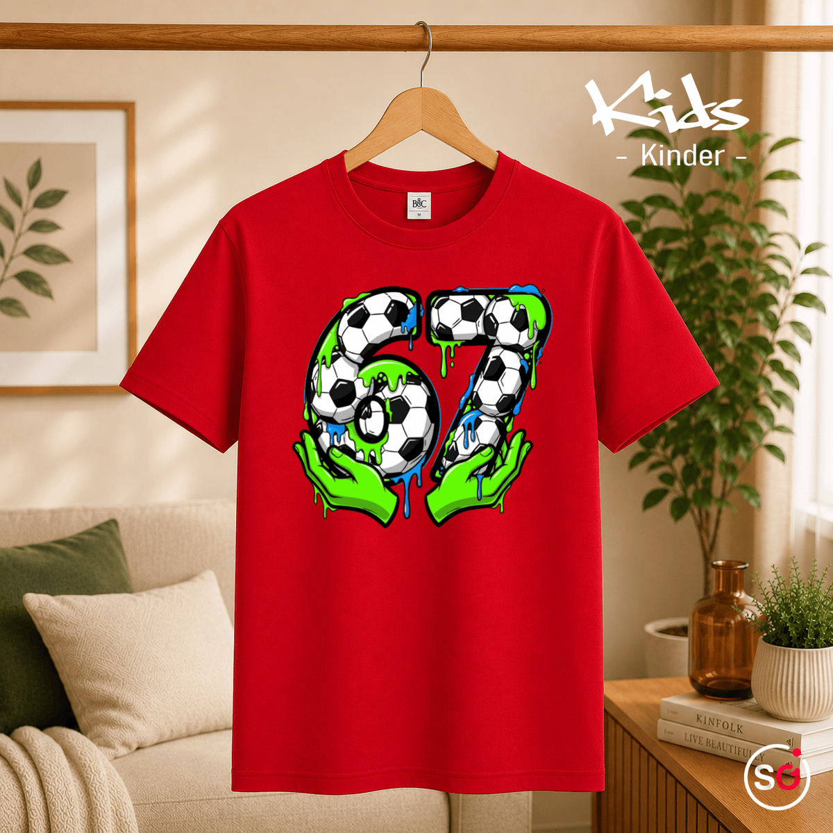 Kinder T-Shirt | Fußball Zahl 67 im coolen Schleim- & Graffiti-Look - StyleOne
